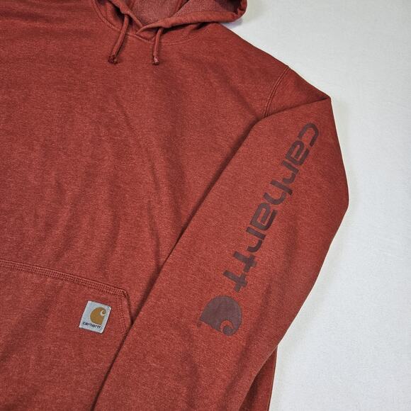 Carhartt Men Loose Fit Midweight Logo Sleeve Graphic Hoodie XL Tall Workwear Red - Picture 7 of 15